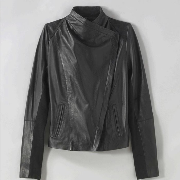 Spiegel Jackets & Blazers - 🛍️Black Buttery Soft Leather Asymmetric Zip Jacket L